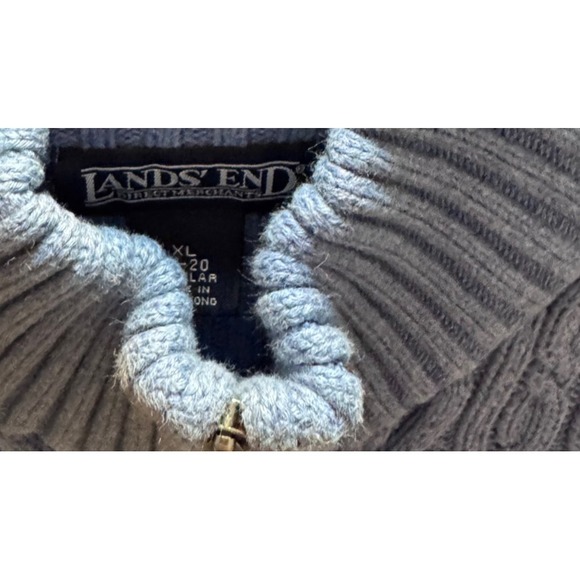 Vintage Lands End Blue Cable Knit Half Zip Sweater Size XL Fishermancore Preppy - Picture 8 of 8